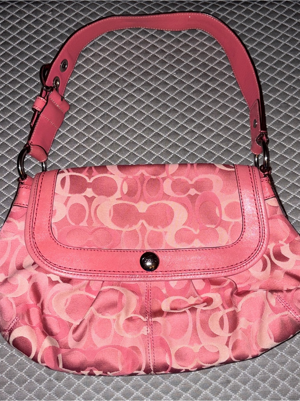 Rare Y2K Coach Pink Signature Shoulder Bag with Leather Trim